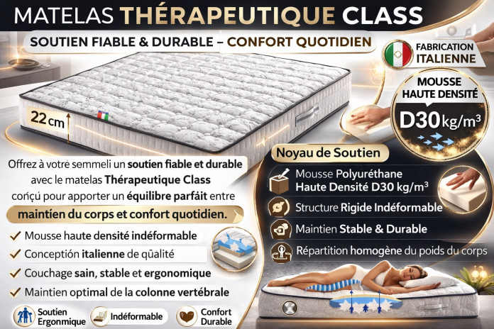 Matelas mousse haute densité Thérapeutique Class – soutien ergonomique, confort durable – fabriqué en Italie