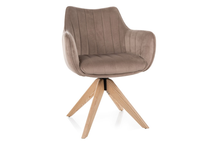 Chaise rembourrée en tissu pivotante 180° et pieds en bois Dazalia