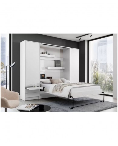 Lit escamotable vertical 160×200 cm blanc | Gain de place
