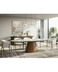 Table Céramique Blanche et Noyer Pandoro 160-200cm | Mobili & Co