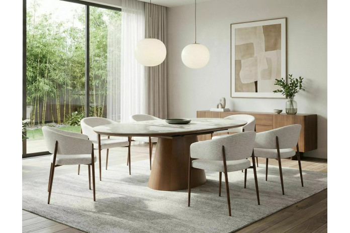 Table Céramique Blanche et Noyer Pandoro 160-200cm | Mobili & Co