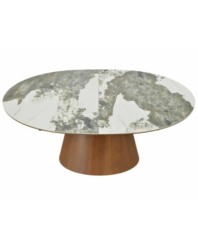 Table Céramique Blanche et Noyer Pandoro 160-200cm | Mobili & Co