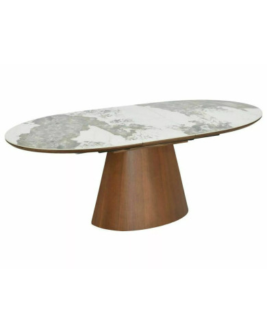 Table Céramique Blanche et Noyer Pandoro 160-200cm | Mobili & Co