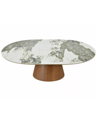 Table Céramique Blanche et Noyer Pandoro 160-200cm | Mobili & Co
