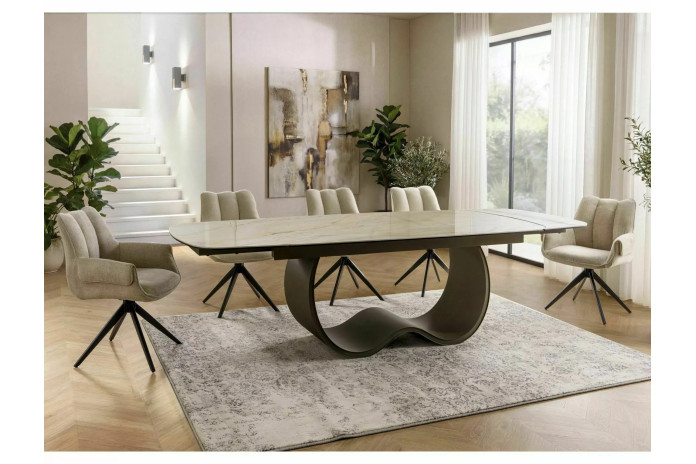 Table XXL Céramique Beige et Cuivre Casablanca 198-274cm | Mobili & Co
