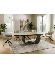 Table XXL Céramique Beige et Cuivre Casablanca 198-274cm | Mobili & Co