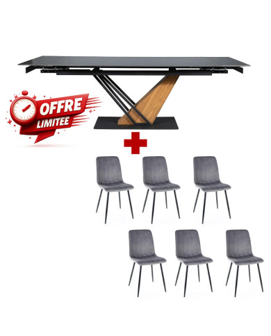 Pack Prestige : Table Céramique Extensible 160(220) x 90 cm GENESE + 6 Chaises ALAN pour 1€ de plus !