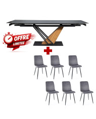 Pack Prestige : Table Céramique Extensible 160(220) x 90 cm GENESE + 6 Chaises ALAN pour 1€ de plus !