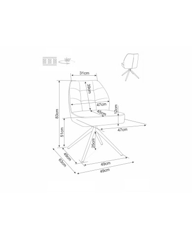 Chaise rembourrée ressorts pivotante 180° en tissu avec pieds en métal John