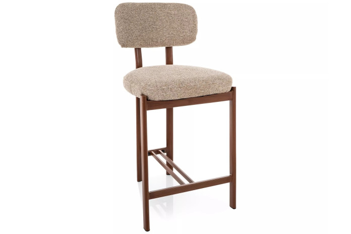 Chaise de bar en tissu avec pieds en métal effet bois design Japandi Misaki