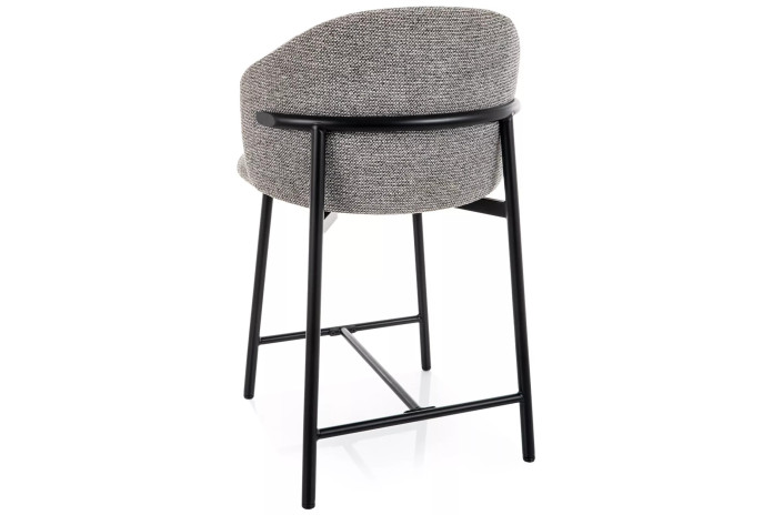 Chaise de bar en tissu avec dossier et pieds en métal noir design Japandi Osaka