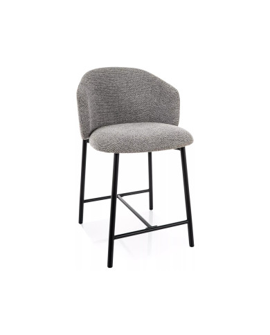 Chaise de bar en tissu avec dossier et pieds en métal noir design Japandi Osaka