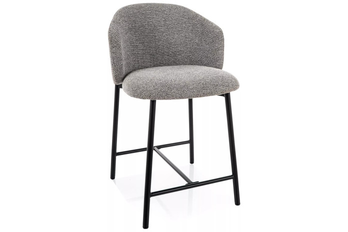 Chaise de bar en tissu avec dossier et pieds en métal noir design Japandi Osaka