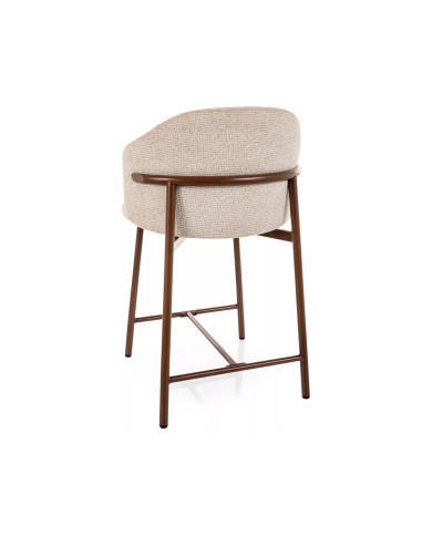 Chaise de bar en tissu avec dossier et pieds en métal effet bois design Japandi Osaka