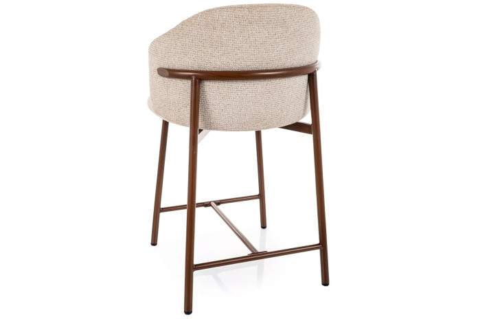 Chaise de bar en tissu avec dossier et pieds en métal effet bois design Japandi Osaka