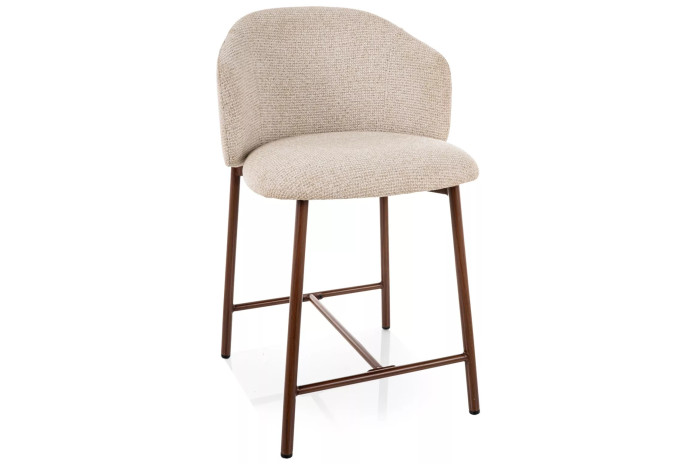 Chaise de bar en tissu avec dossier et pieds en métal effet bois design Japandi Osaka