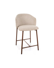 Chaise de bar en tissu avec dossier et pieds en métal effet bois design Japandi Osaka