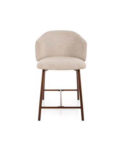 Chaise de bar en tissu avec dossier et pieds en métal effet bois design Japandi Osaka
