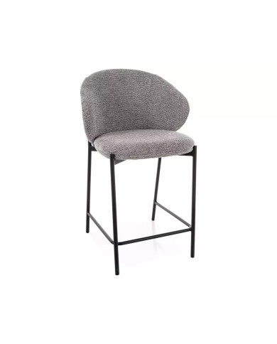Chaise de bar en tissu avec dossier arrondi et pieds en métal noir design Japandi Kioto