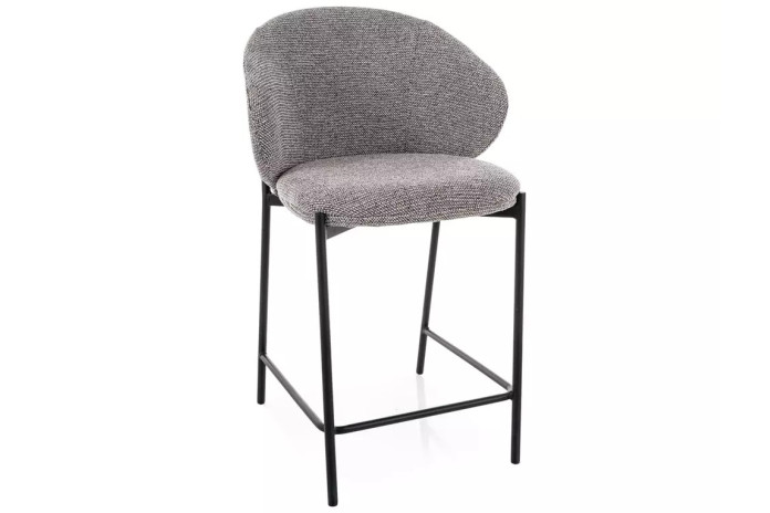 Chaise de bar en tissu avec dossier arrondi et pieds en métal noir design Japandi Kioto
