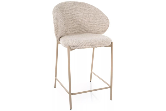 Chaise de bar en tissu avec dossier arrondi et pieds en métal cachemire design Japandi Kioto