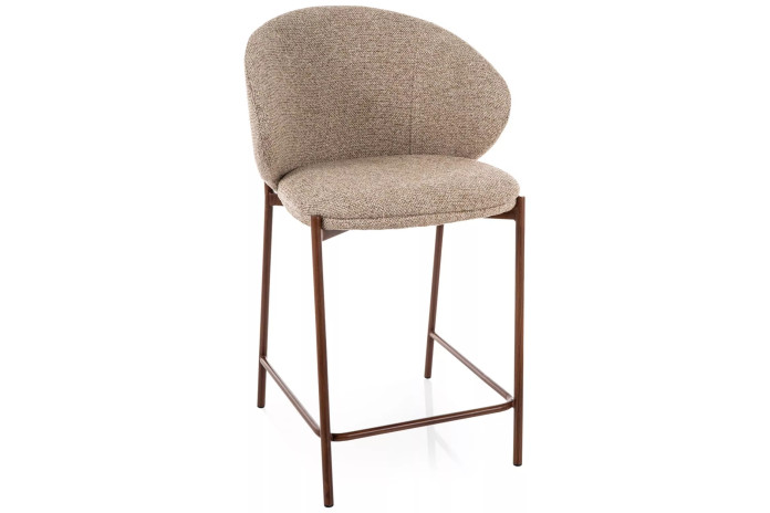 Chaise de bar en tissu avec dossier arrondi et pieds en métal effet bois design Japandi Kioto