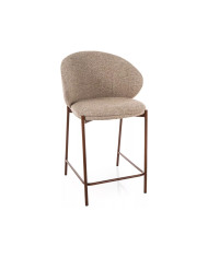 Chaise de bar en tissu avec dossier arrondi et pieds en métal effet bois design Japandi Kioto
