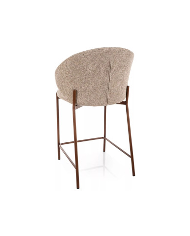 Chaise de bar en tissu avec dossier arrondi et pieds en métal effet bois design Japandi Kioto