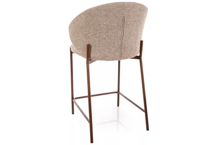 Chaise de bar en tissu avec dossier arrondi et pieds en métal effet bois design Japandi Kioto