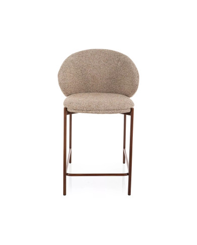 Chaise de bar en tissu avec dossier arrondi et pieds en métal effet bois design Japandi Kioto