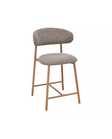 Chaise de bar en tissu avec dossier croissant et pieds en métal effet chêne Elton