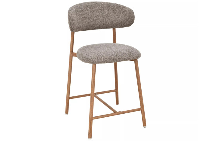 Chaise de bar en tissu avec dossier croissant et pieds en métal effet chêne Elton