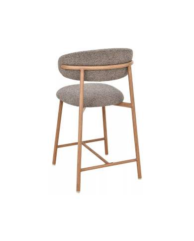 Chaise de bar en tissu avec dossier croissant et pieds en métal effet chêne Elton