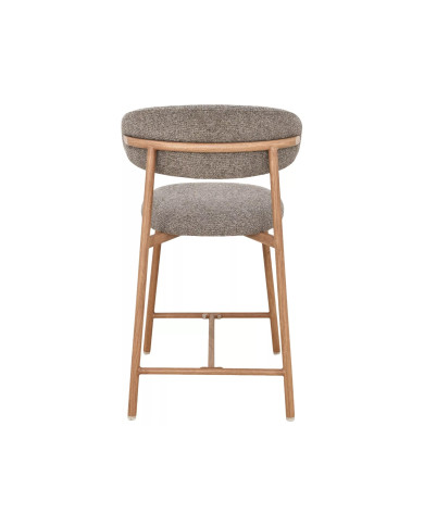 Chaise de bar en tissu avec dossier croissant et pieds en métal effet chêne Elton