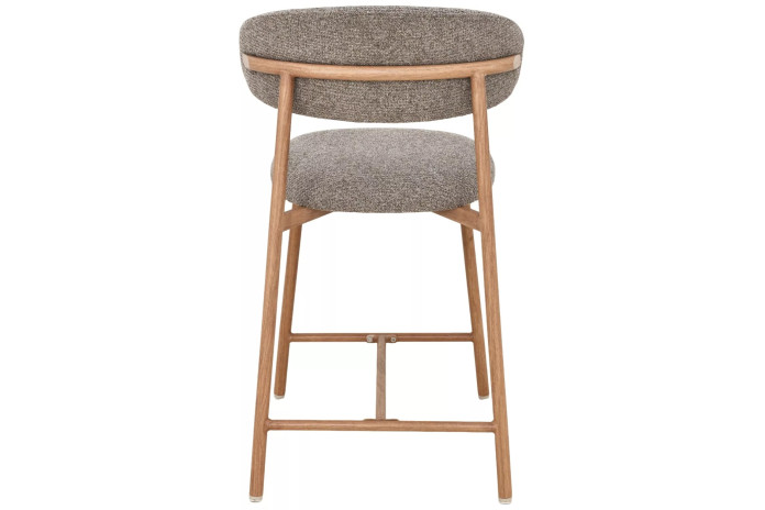 Chaise de bar en tissu avec dossier croissant et pieds en métal effet chêne Elton
