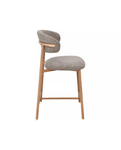 Chaise de bar en tissu avec dossier croissant et pieds en métal effet chêne Elton