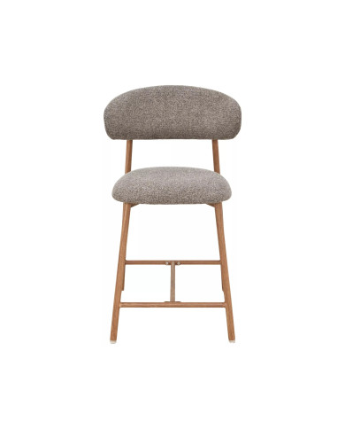 Chaise de bar en tissu avec dossier croissant et pieds en métal effet chêne Elton