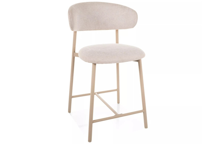 Chaise de bar en tissu avec dossier croissant et pieds en métal cachemire Elton