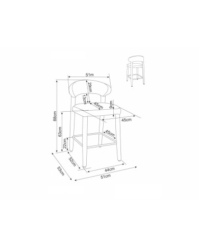Chaise de bar entièrement en tissu avec dossier Mila