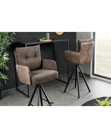 Chaise de bar pivotante 360° avec accoudoirs velours taupe GASPARD
