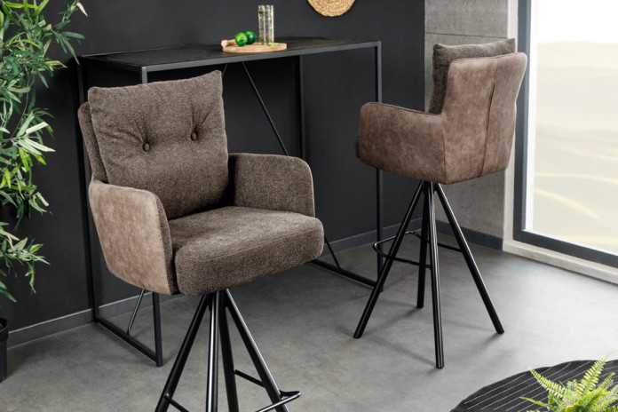Chaise de bar pivotante 360° avec accoudoirs velours taupe GASPARD