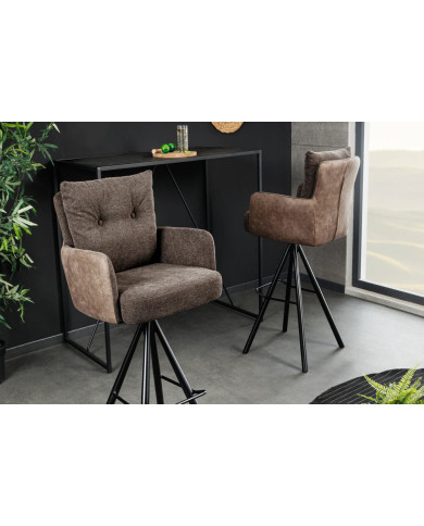 Chaise de bar pivotante 360° avec accoudoirs velours taupe GASPARD