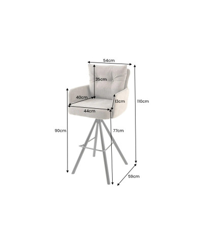 Chaise de bar pivotante 360° avec accoudoirs velours taupe GASPARD