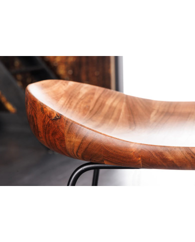 Tabouret de bar en bois véritable d'acacia verni et pieds métal Léo