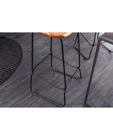 Tabouret de bar en bois véritable d'acacia verni et pieds métal Léo