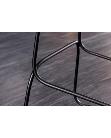Tabouret de bar en bois véritable d'acacia verni et pieds métal Léo