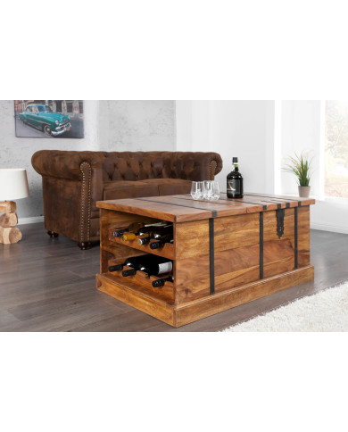 Table basse coffre bar en bois massif de sheesham naturel 100 cm Cavisto