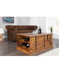 Table basse coffre bar en bois massif de sheesham naturel 100 cm Cavisto