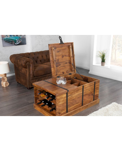 Table basse coffre bar en bois massif de sheesham naturel 100 cm Cavisto