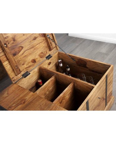 Table basse coffre bar en bois massif de sheesham naturel 100 cm Cavisto